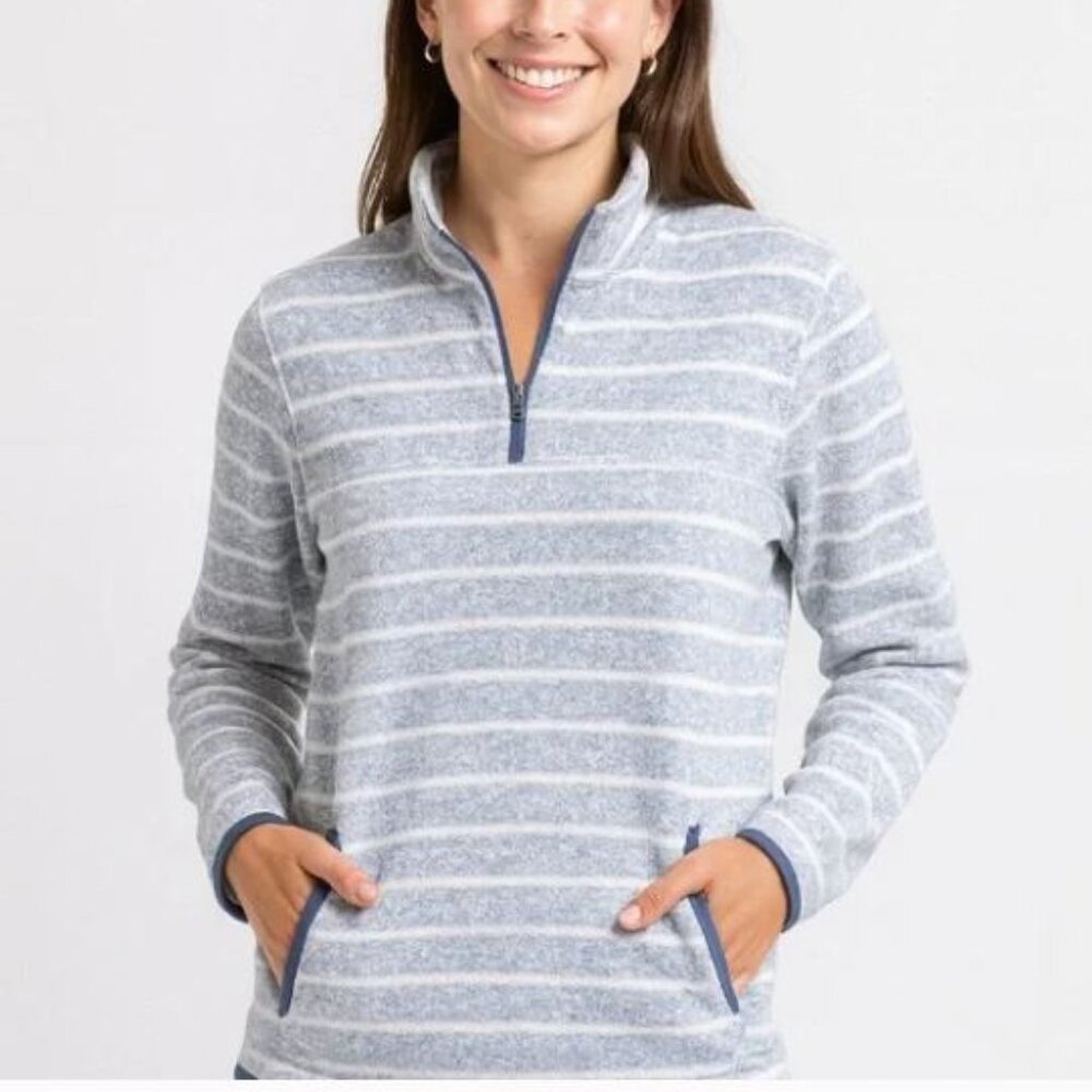 Thread & Supply Blue and White Striped Pockets Pullover 1/4 zip design Size S